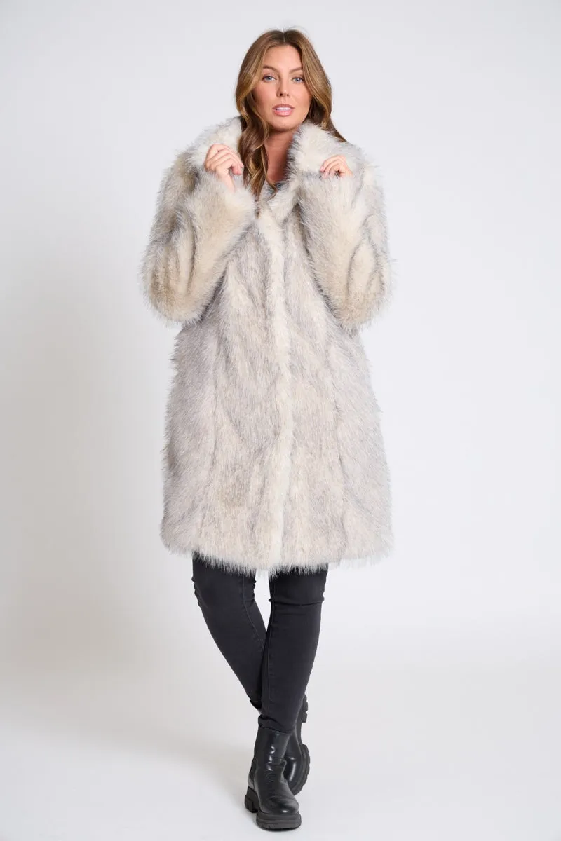 CREAM TIPPED FAUX FUR LONG JACKET