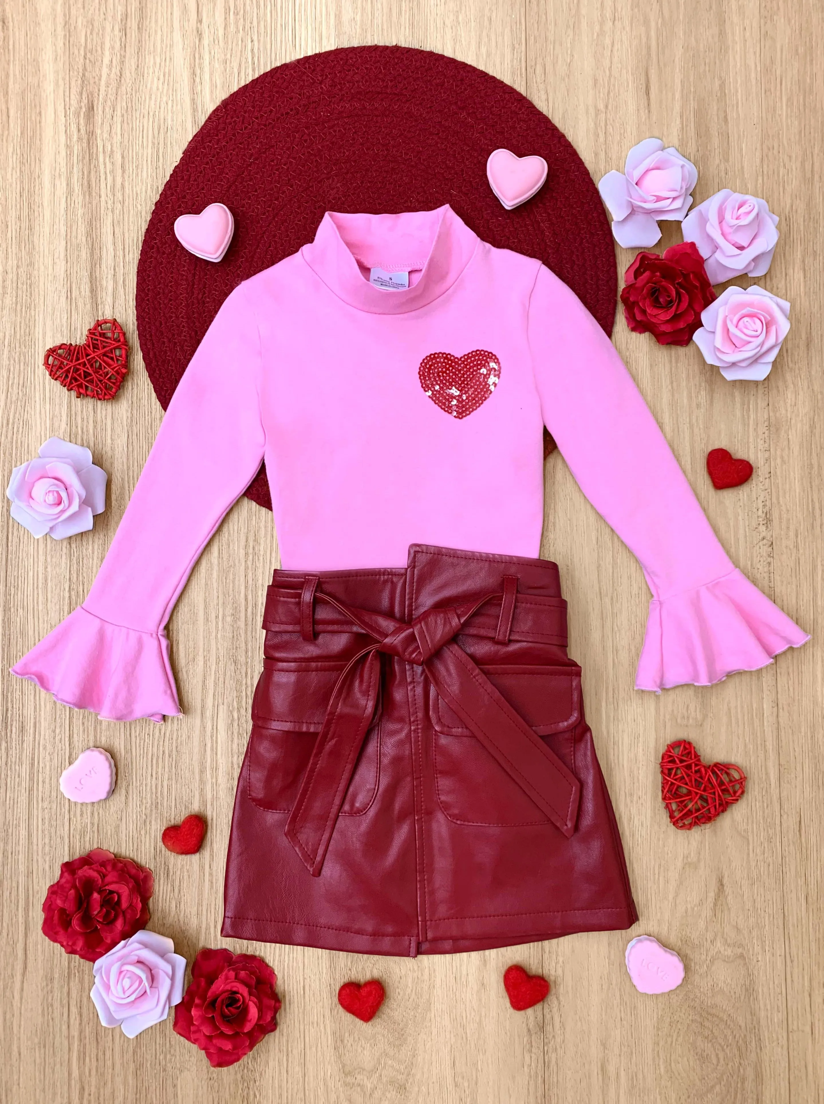 Cupid's Favorite Vegan Leather Skirt Set