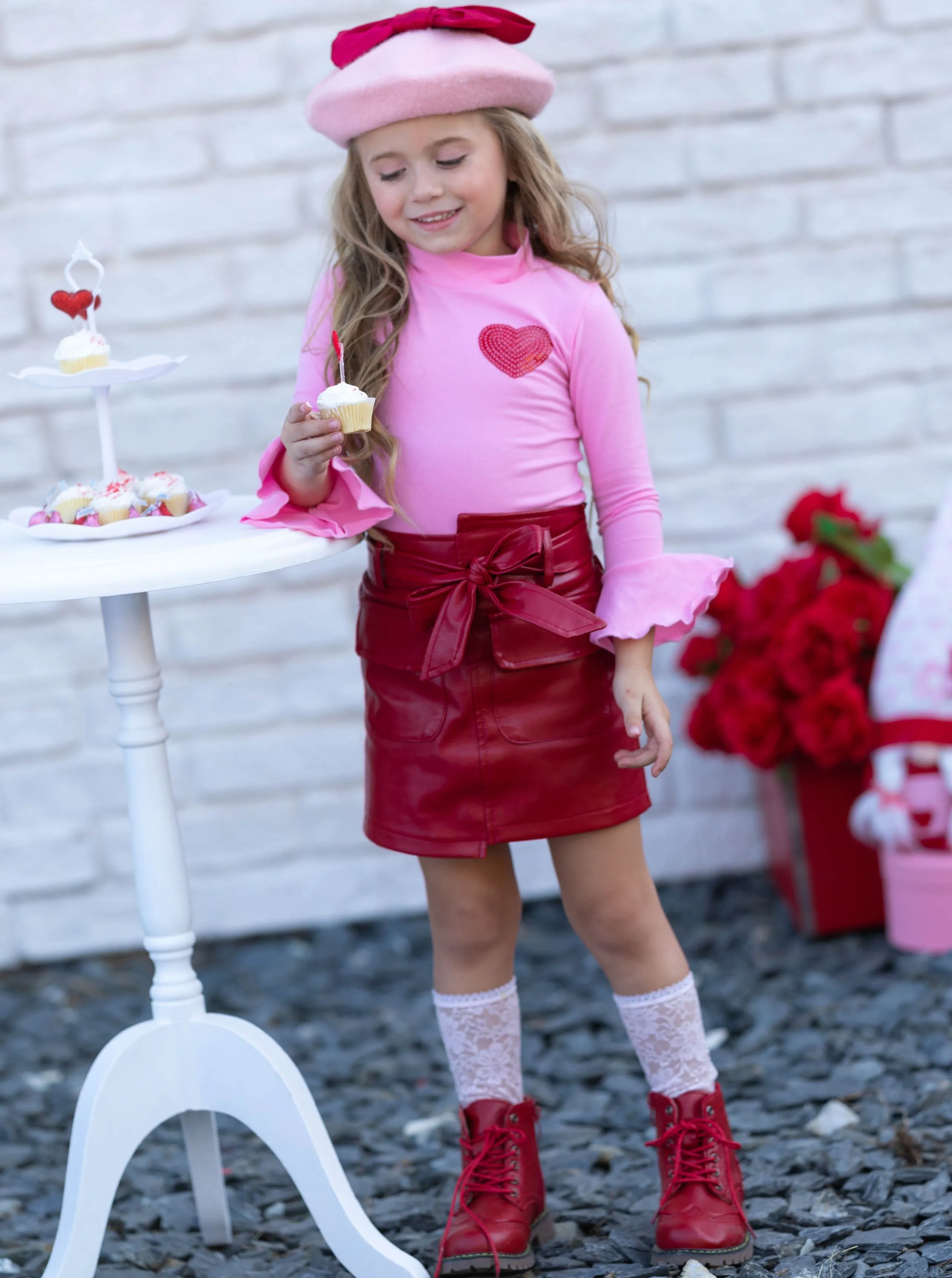 Cupid's Favorite Vegan Leather Skirt Set