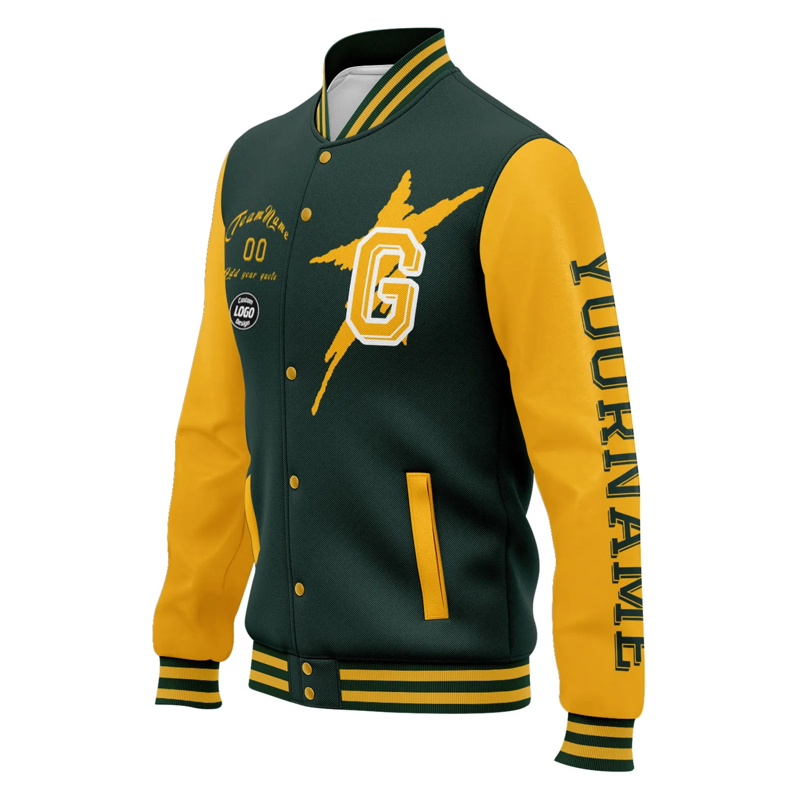 Custom Green Yellow Green Bay Jacket Bomber Full-Snap Varsity Letterman Personalized Jacket FZ005SX-D020290-13