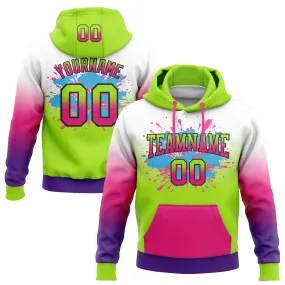 Custom Stitched White Neon Green Hot Pink Purple-Black Fade Fashion Splash Sports Pullover Sweatshirt Hoodie