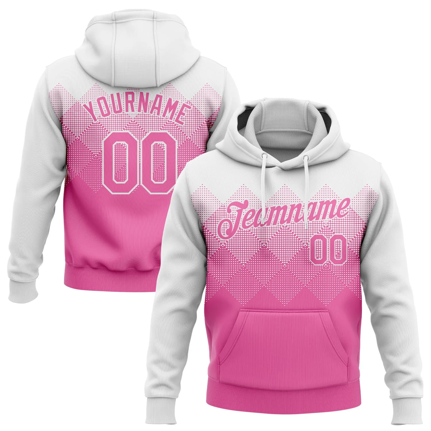 Custom Stitched White Pink 3D Pattern Design Sports Pullover Sweatshirt Hoodie