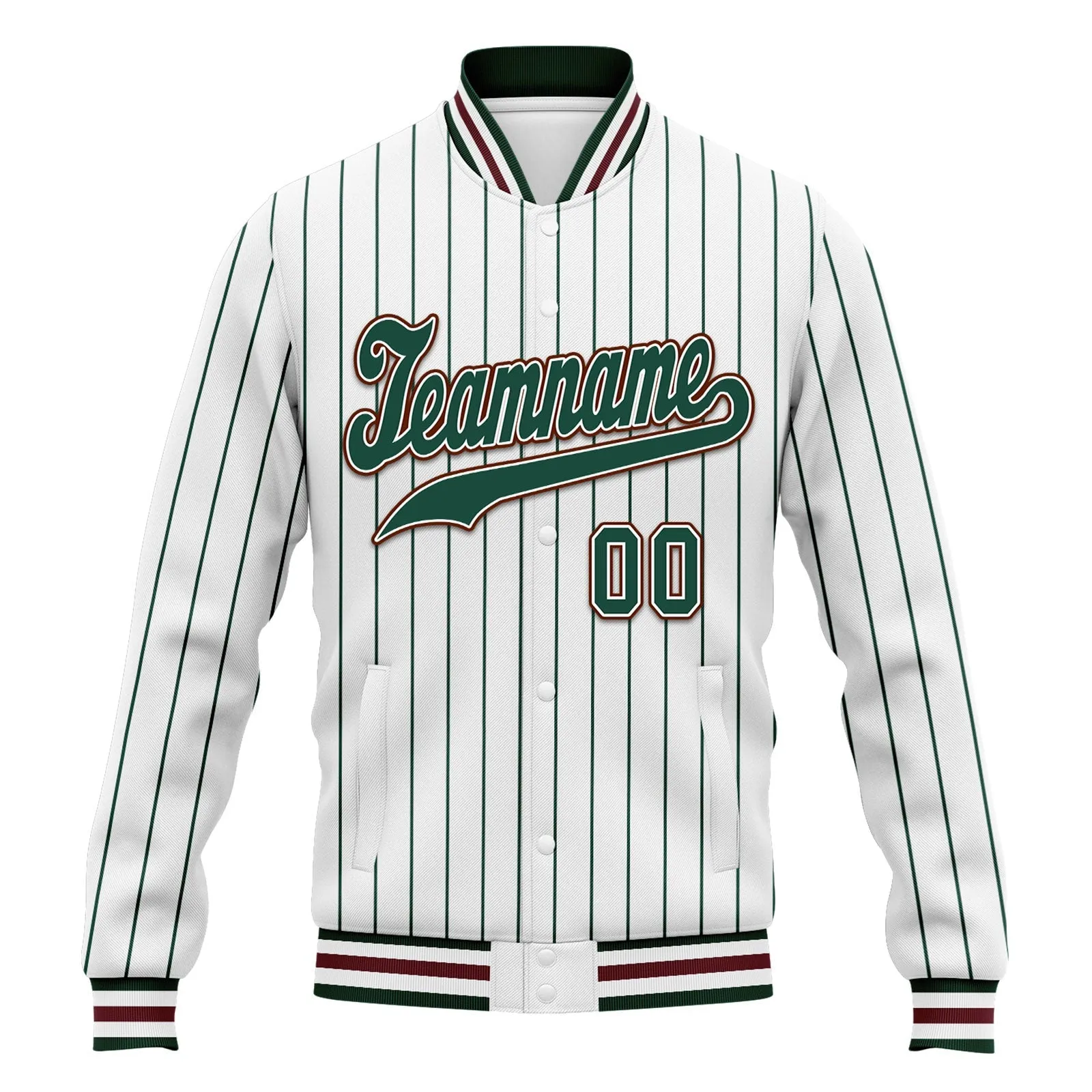 Custom White Green Stripe Fashion Jacket Bomber Full-Snap Varsity Letterman Personalized Jacket FZ005-D020219-29