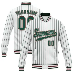 Custom White Green Stripe Fashion Jacket Bomber Full-Snap Varsity Letterman Personalized Jacket FZ005-D020219-29