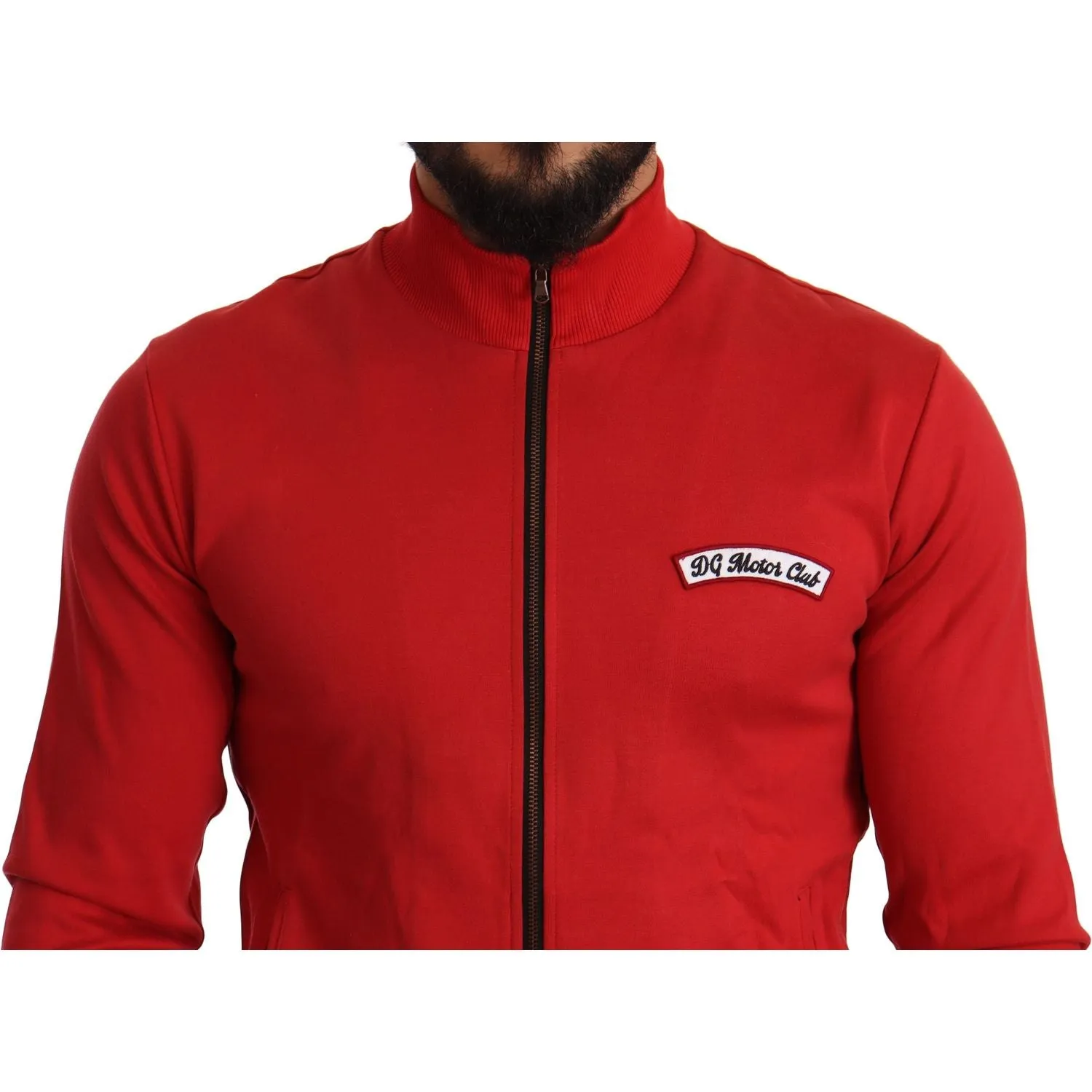 Dolce & Gabbana Elegant Red Full Zip Sweater with DG Motor Club Motif