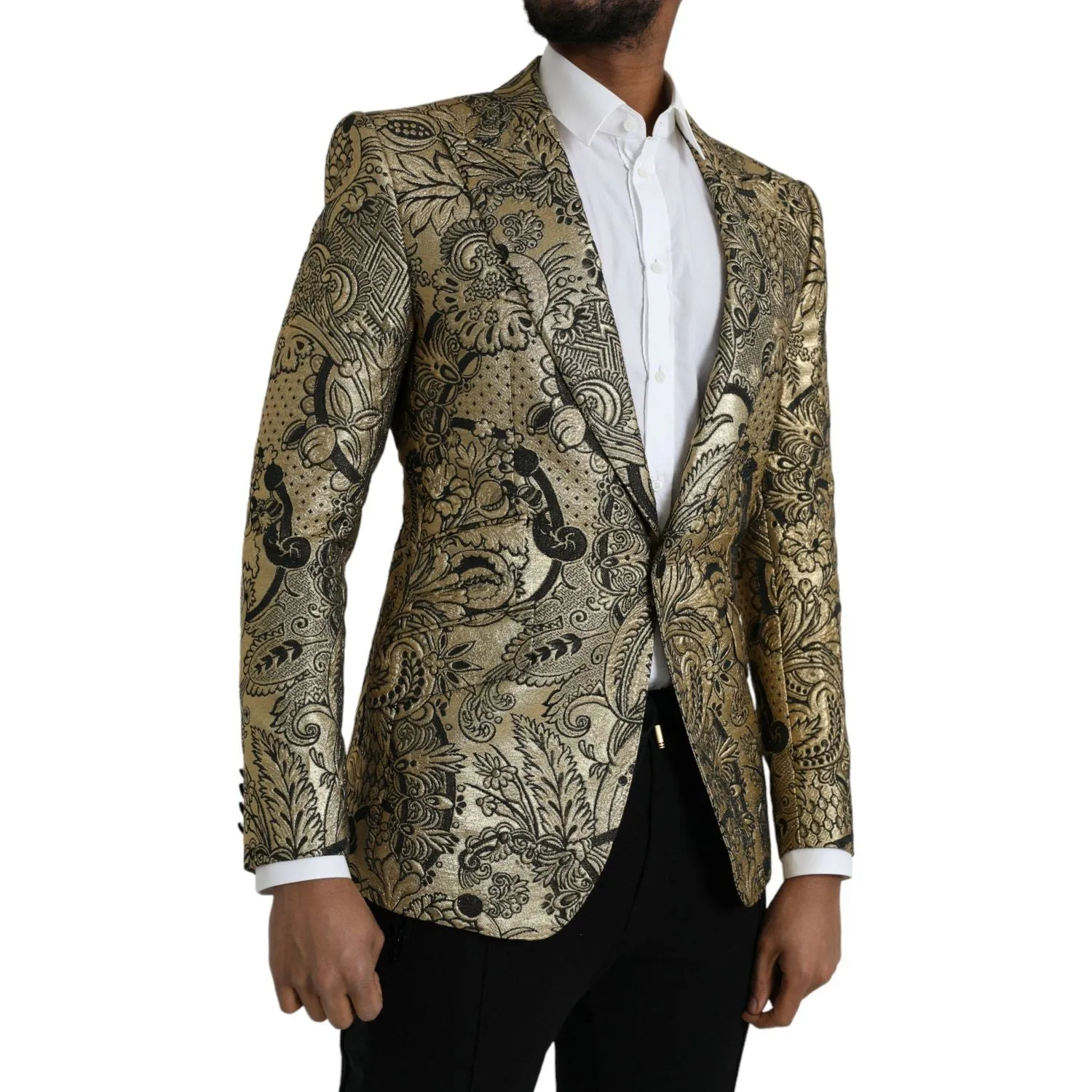 Dolce & Gabbana Gold SICILIA Jacquard Single Breasted Coat Blazer