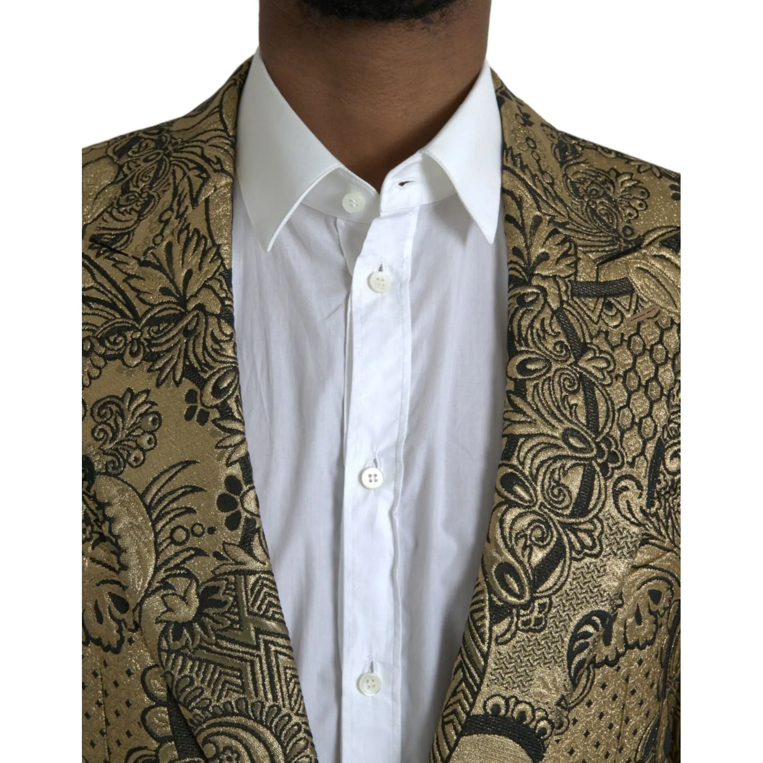 Dolce & Gabbana Gold SICILIA Jacquard Single Breasted Coat Blazer