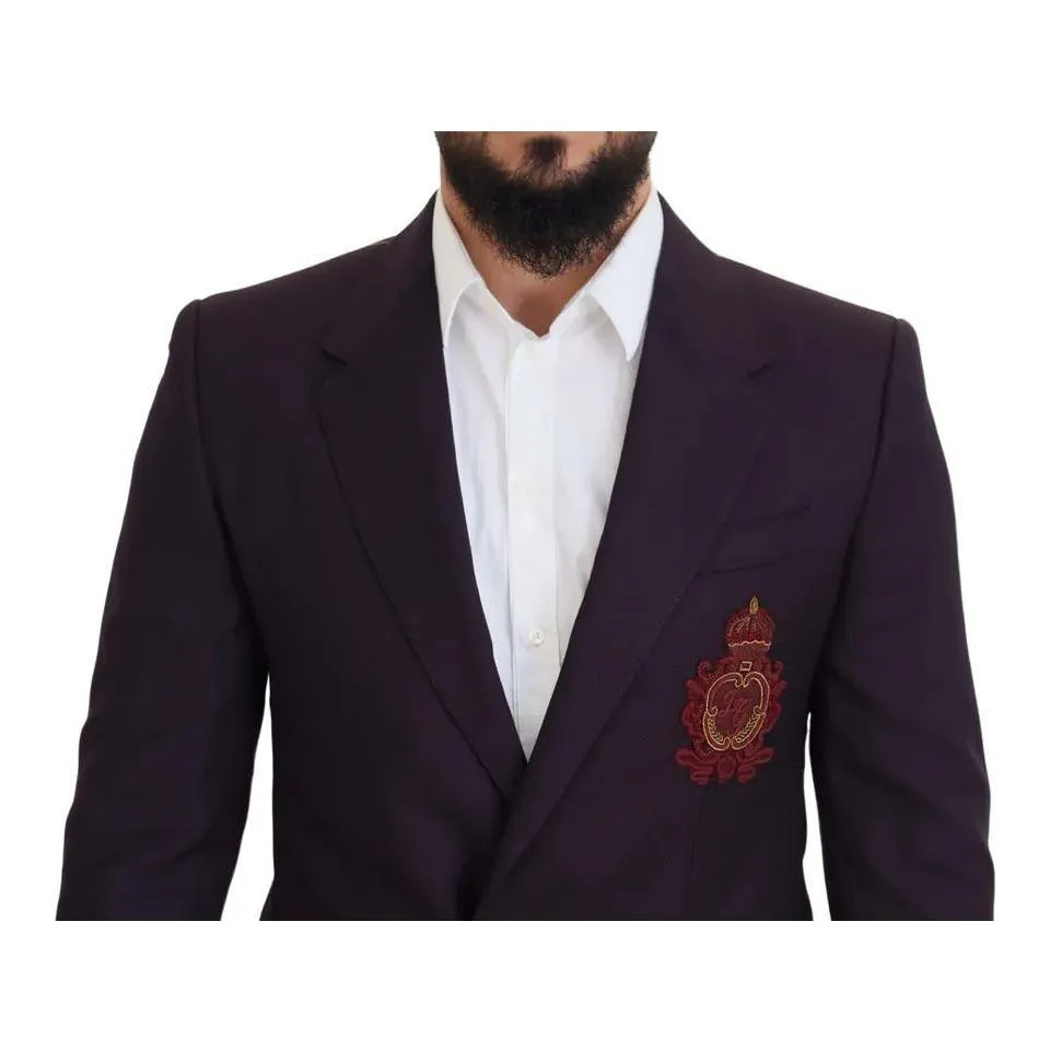 Dolce & Gabbana Purple Logo Single Breasted Wool Blazer