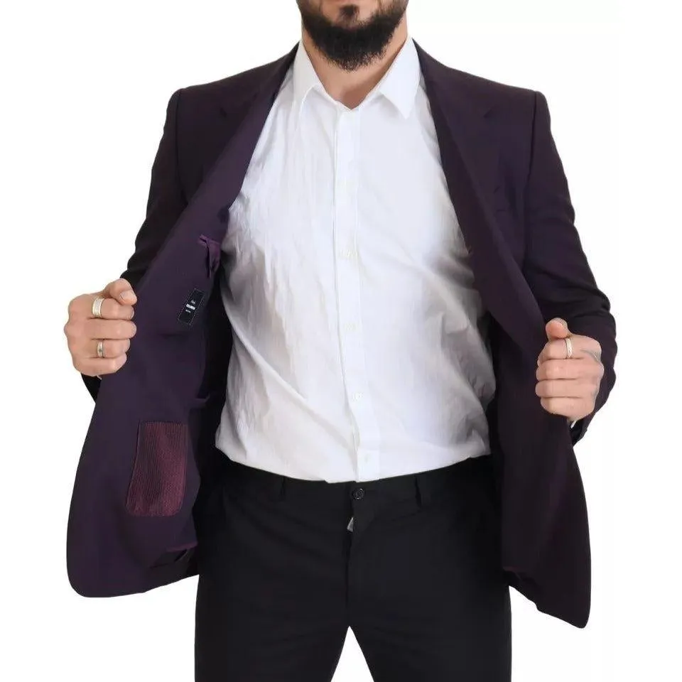 Dolce & Gabbana Purple Logo Single Breasted Wool Blazer