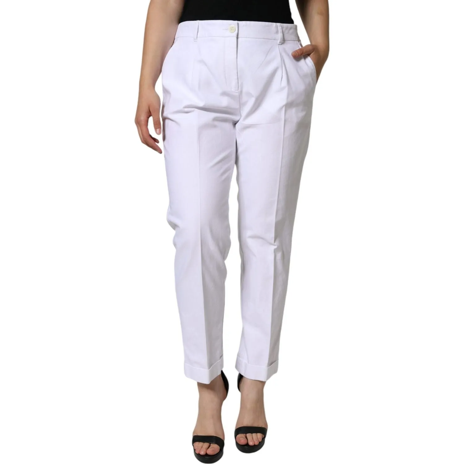 Dolce & Gabbana White Cotton Stretch Tapered Pants