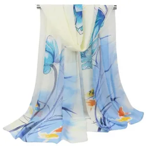 Dreamy Floral Chiffon Silk Scarf for Woman Evening Shawl Semi Sheer