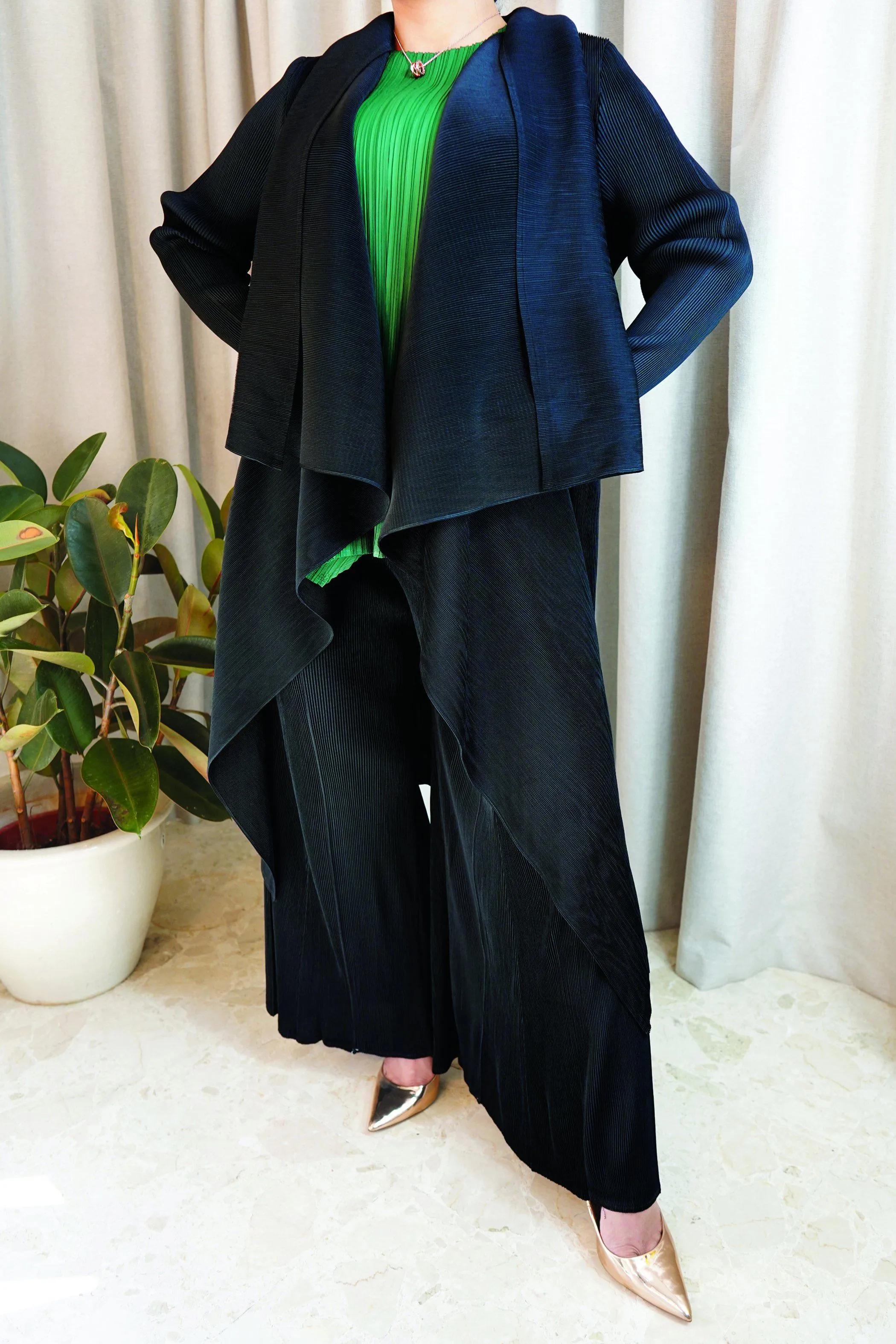 Eda Long Pleated Cardigan