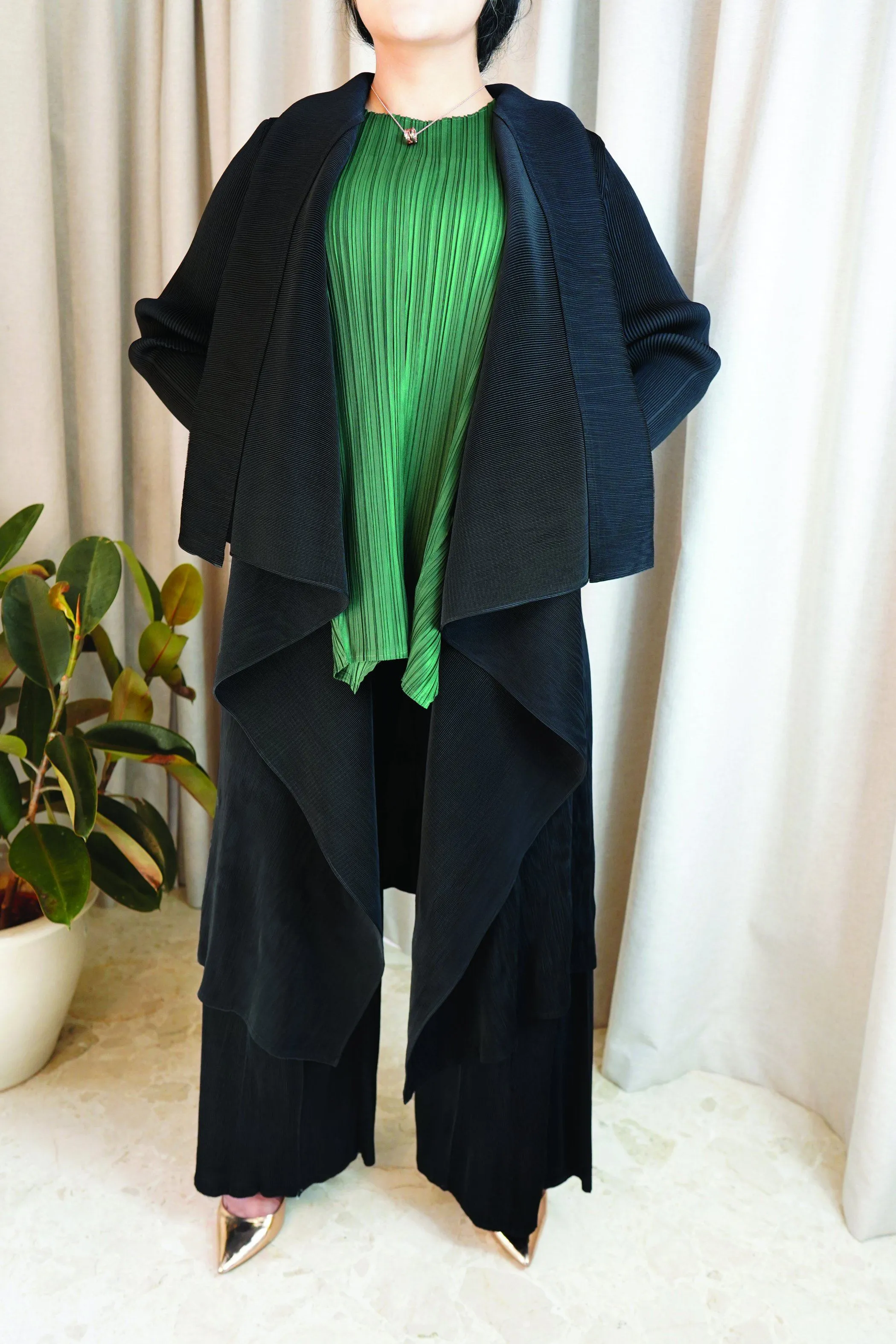 Eda Long Pleated Cardigan