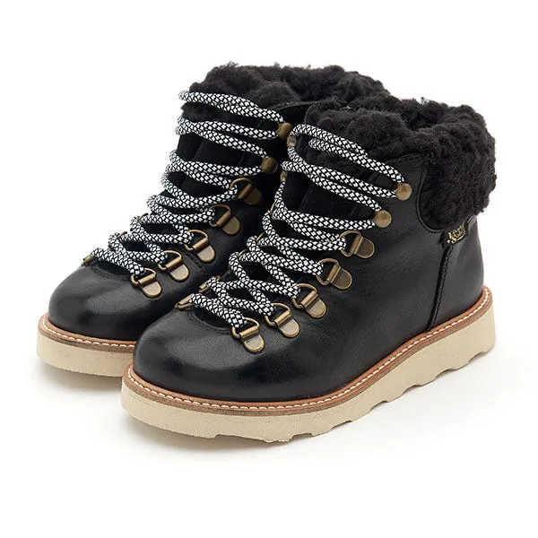 Eddie Fur Ankle-High Hiking Kids Boot Black Leather