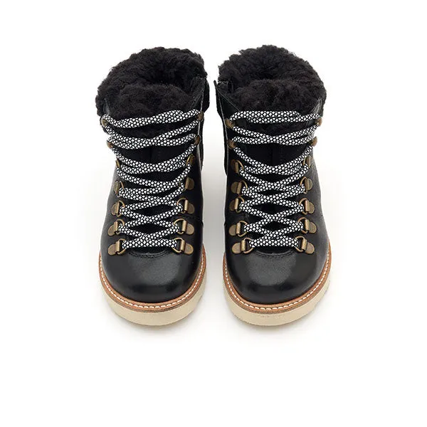 Eddie Fur Ankle-High Hiking Kids Boot Black Leather