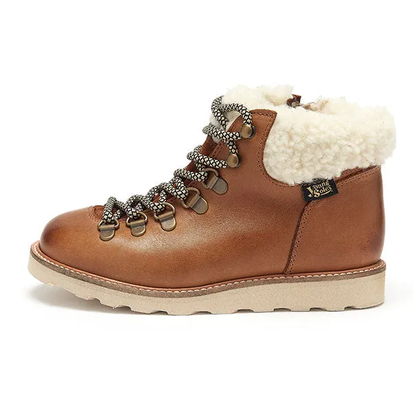 Eddie Fur Ankle-High Hiking Kids Boot Tan Burnished Leather