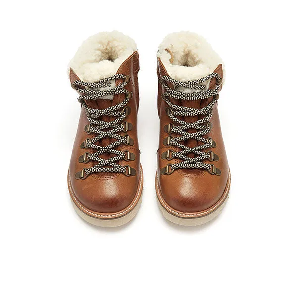 Eddie Fur Ankle-High Hiking Kids Boot Tan Burnished Leather