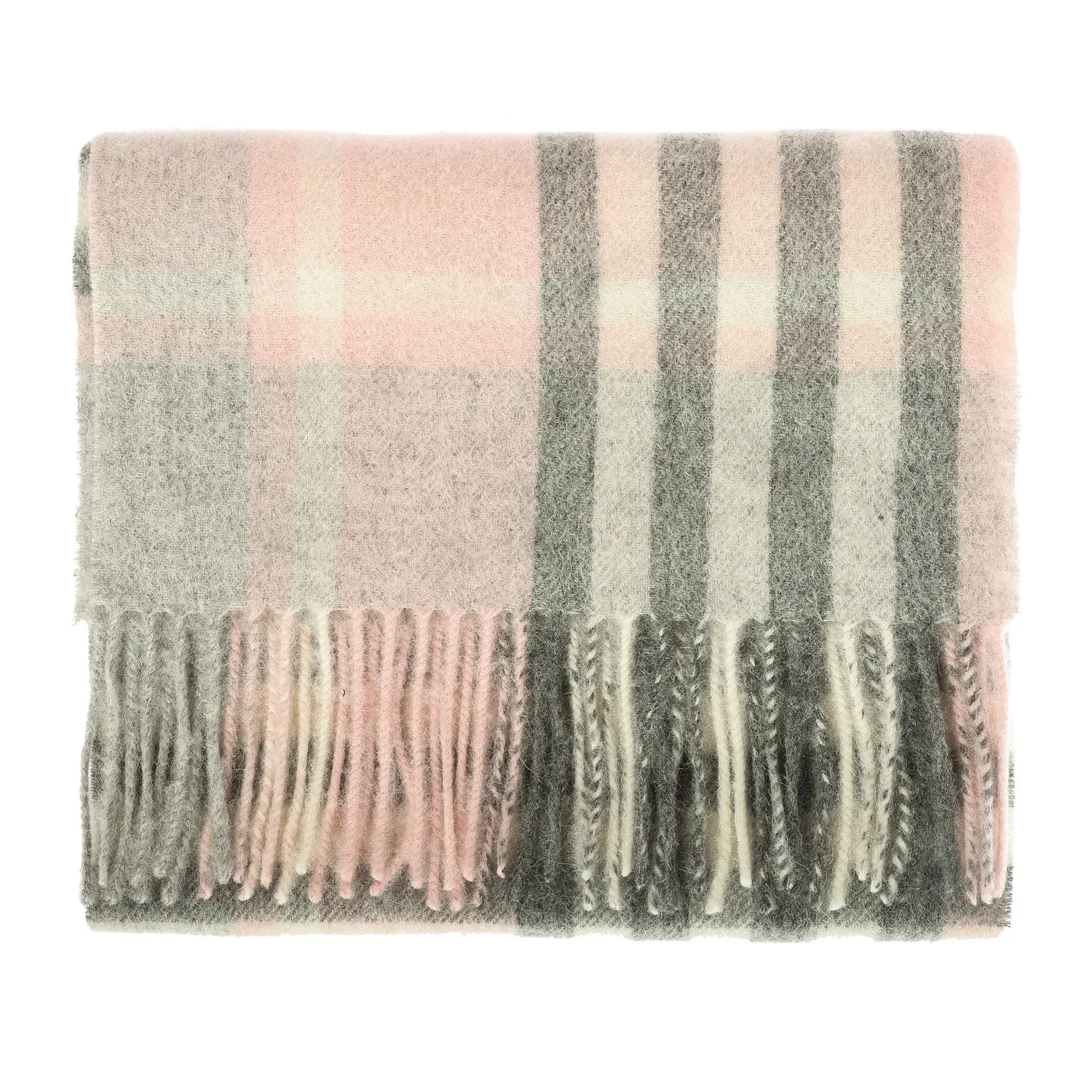 Edinburgh 100% Lambswool Scarf  Chequer Tartan Light Pink And Grey