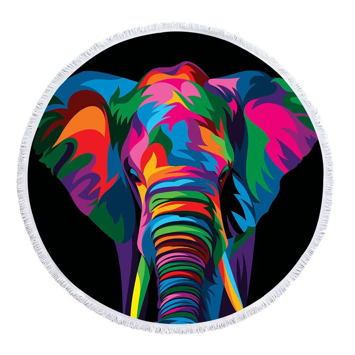 Elephant Rainbow Round Beach Towel