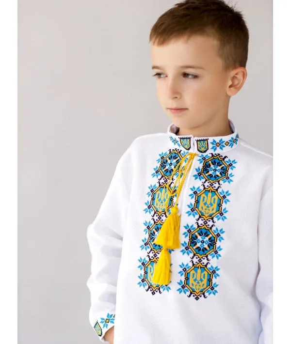 Embroidered shirt for boys with the Ukrainian coat of arms