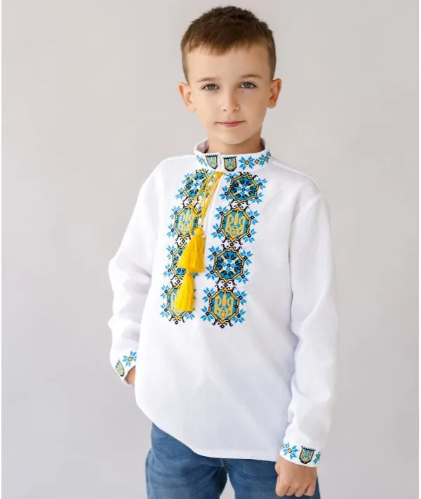 Embroidered shirt for boys with the Ukrainian coat of arms