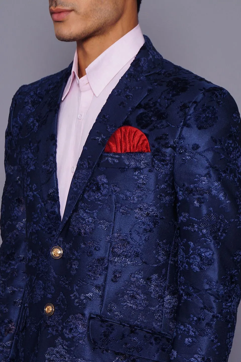 Emroidered Velvet Blue Blazer