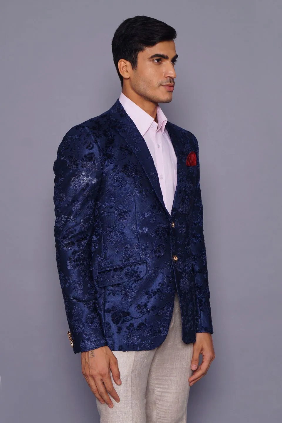 Emroidered Velvet Blue Blazer