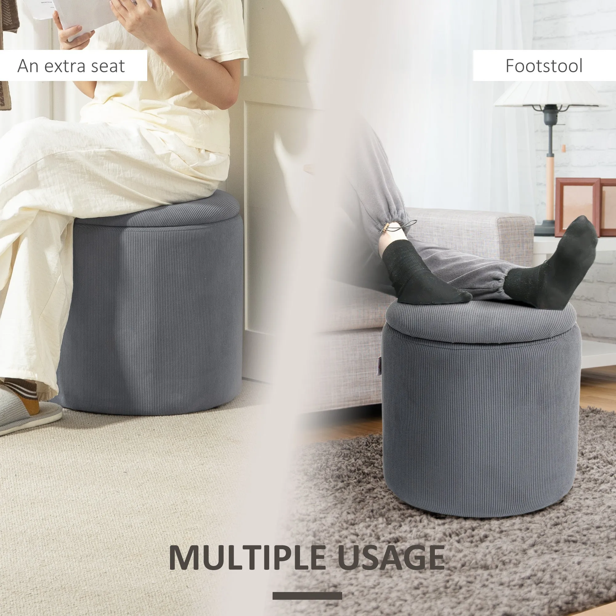 Fabric Storage Ottoman with Removable Lid, Set of 2, Light Grey