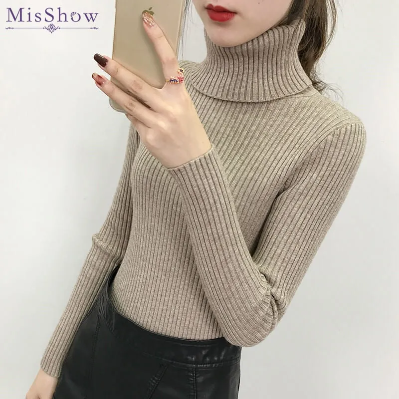 Fashion Autumn Winter Turtleneck Women Sweater 2019 Female Turndown Collar Christmas Sweaters Women High Elastic Pullover