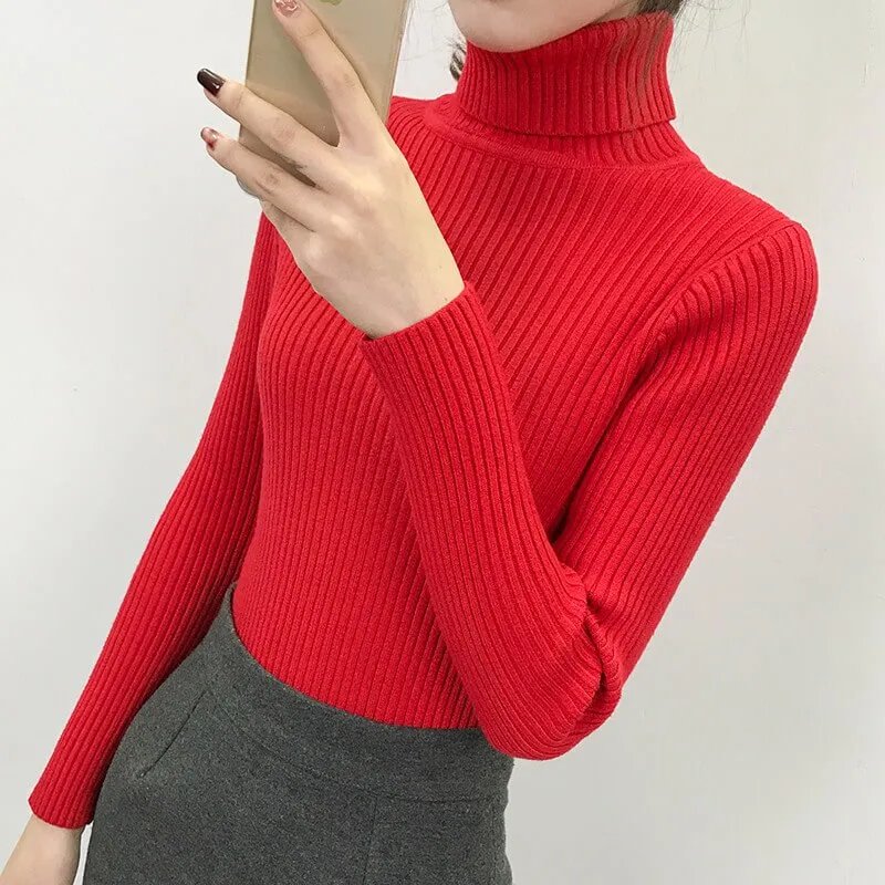 Fashion Autumn Winter Turtleneck Women Sweater 2019 Female Turndown Collar Christmas Sweaters Women High Elastic Pullover