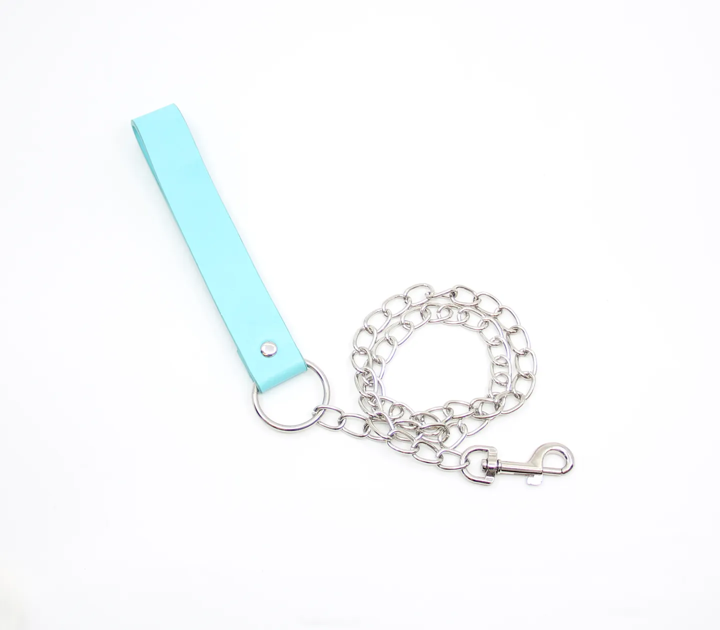 Faux Leather Handle Chain Lead Turquoise