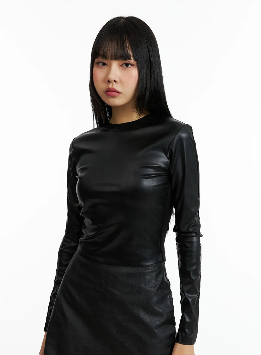 Faux Leather Slim Top IN322