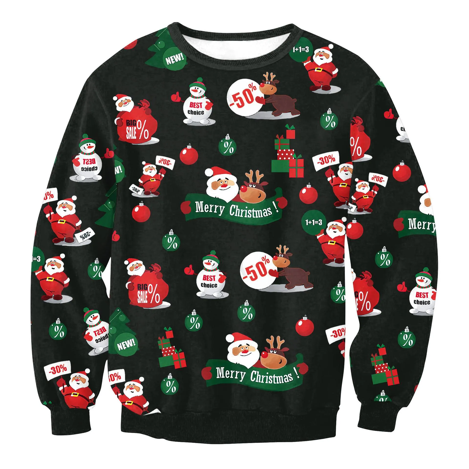 FFOrder Men And Women'S Christmas Tree Snowflake Santa Print Sweater, Christmas Sweater, Unisex Holiday Party Sweater, 3D Top, Gift