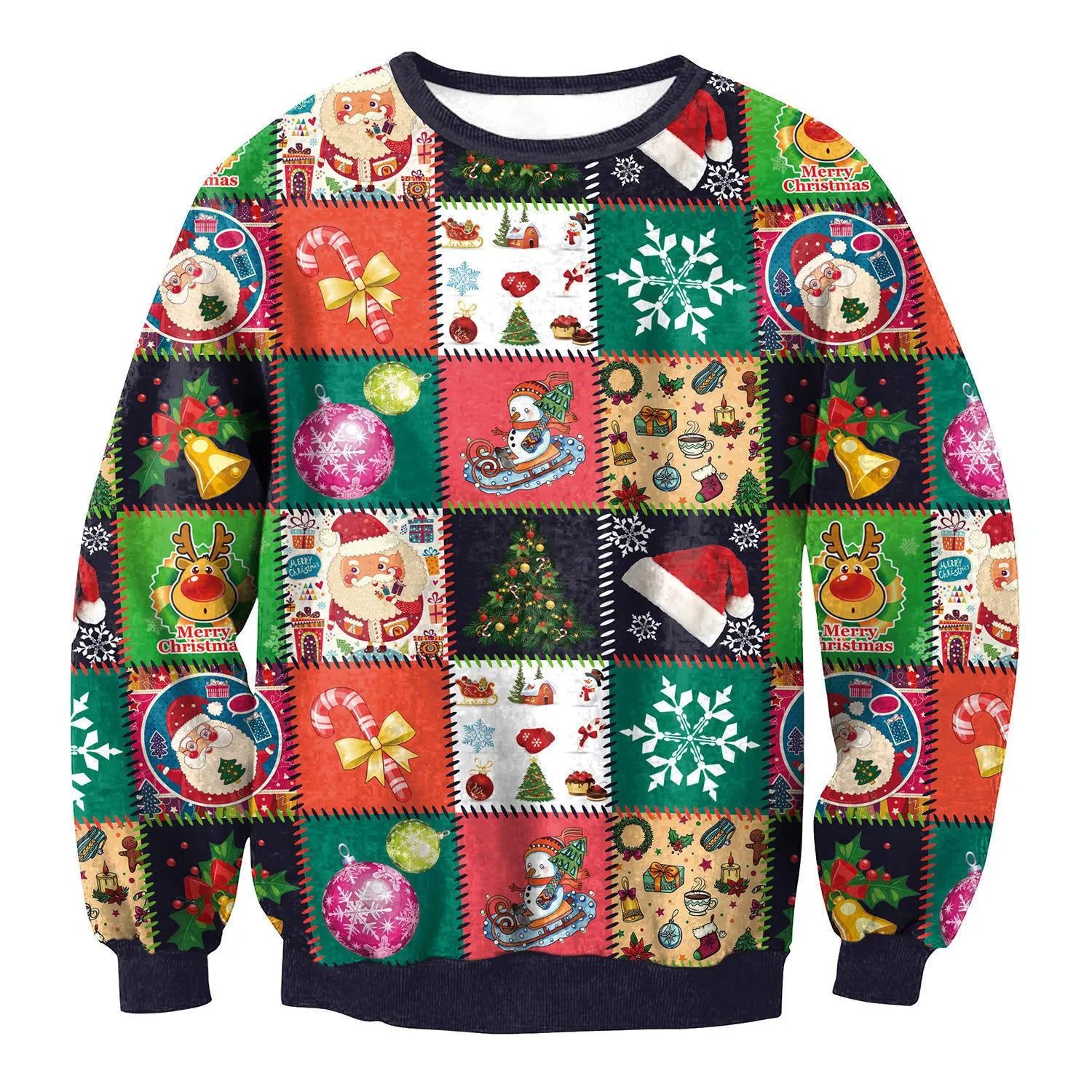 FFOrder Men And Women'S Christmas Tree Snowflake Santa Print Sweater, Christmas Sweater, Unisex Holiday Party Sweater, 3D Top, Gift