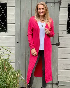 Fine Knit Long Cardigan - Red