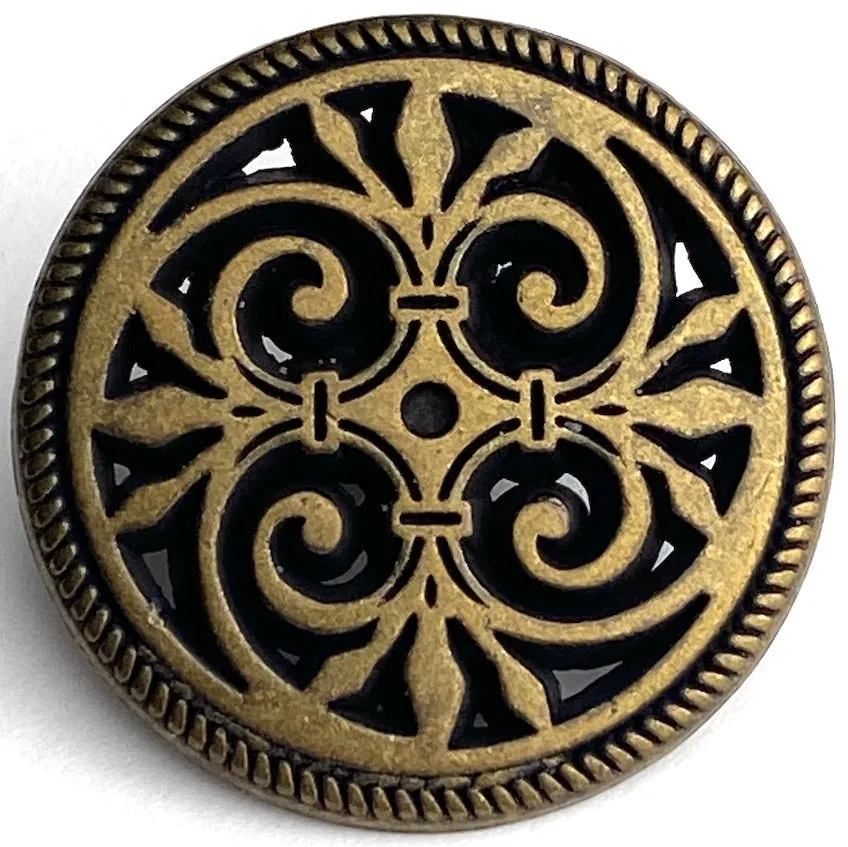 Fleur de Lis Antique Brass 3/4" Shank Back Metal Button 19mm  #FJ-33