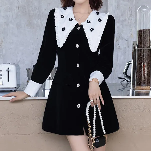 Floral Doll Collar Long Sleeves Temperament Dress