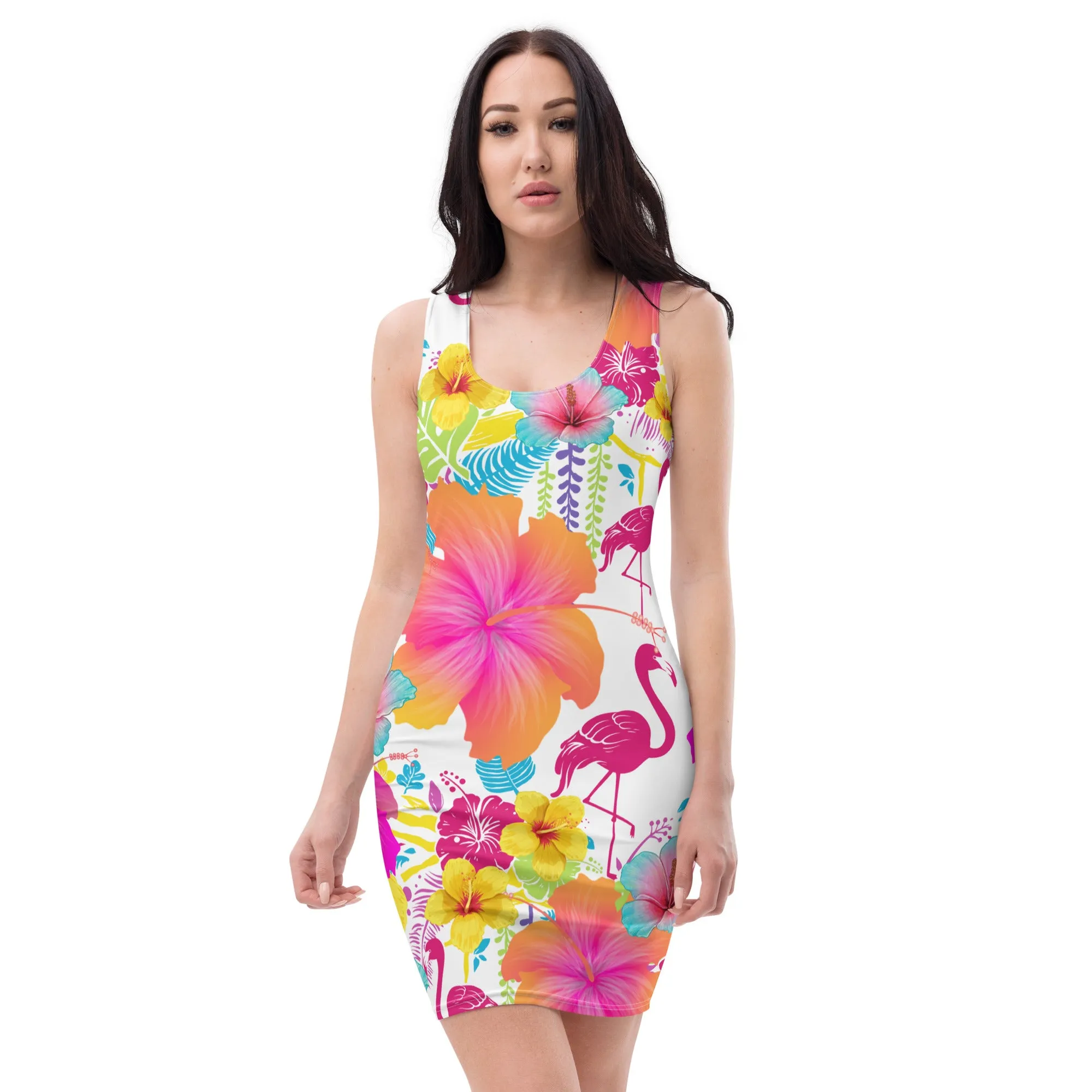 Floral Flamingos Bodycon Dress