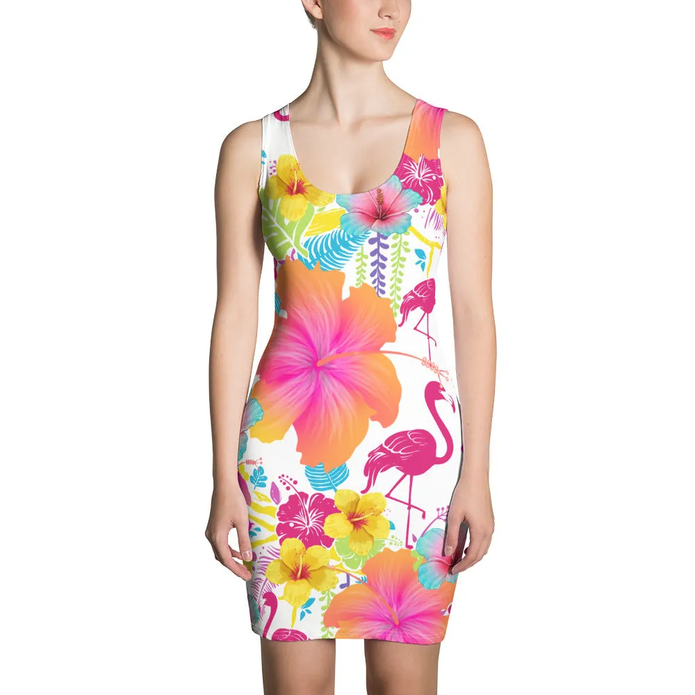 Floral Flamingos Bodycon Dress