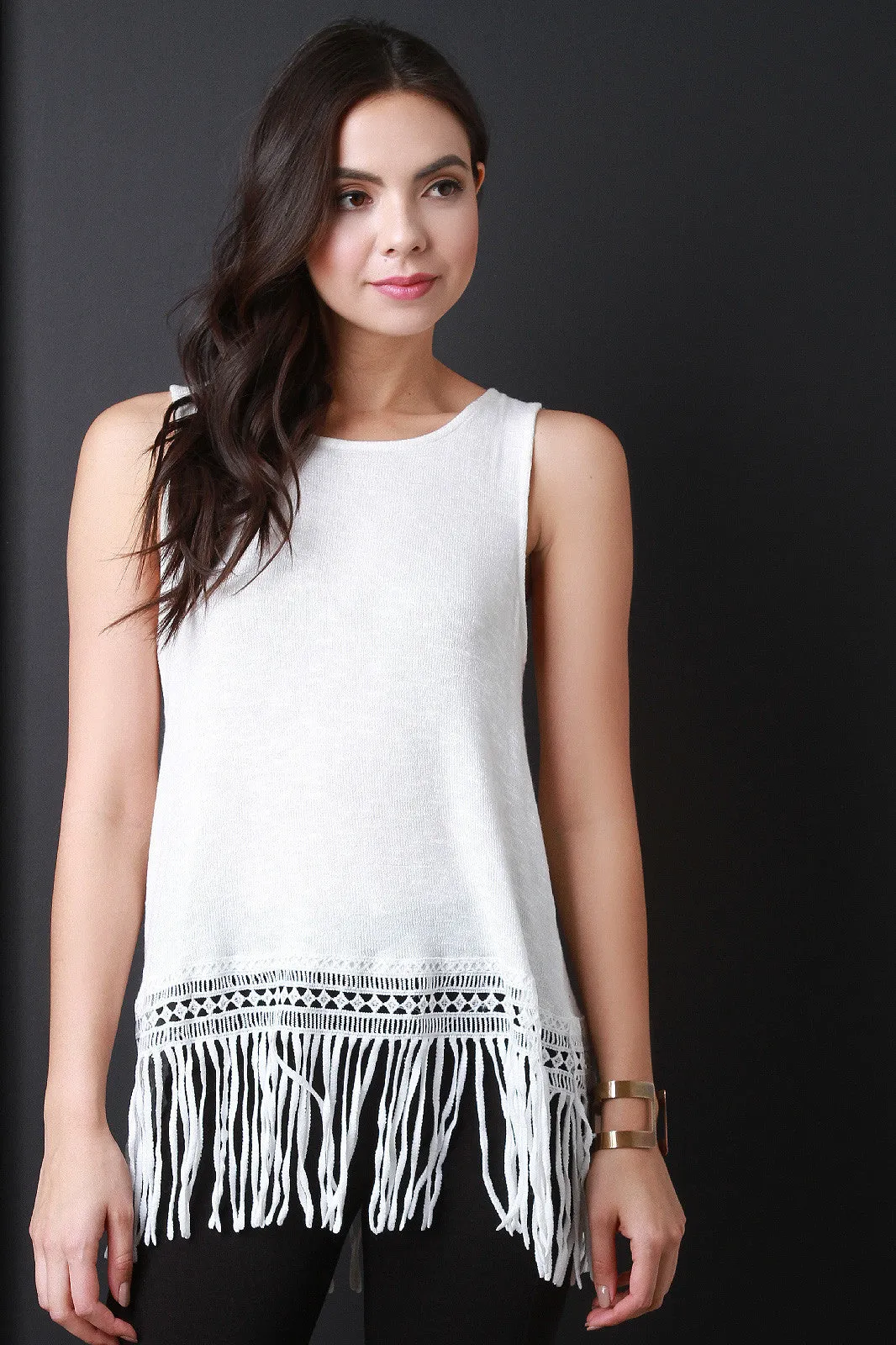 Fringe Hem Knit Tank Top