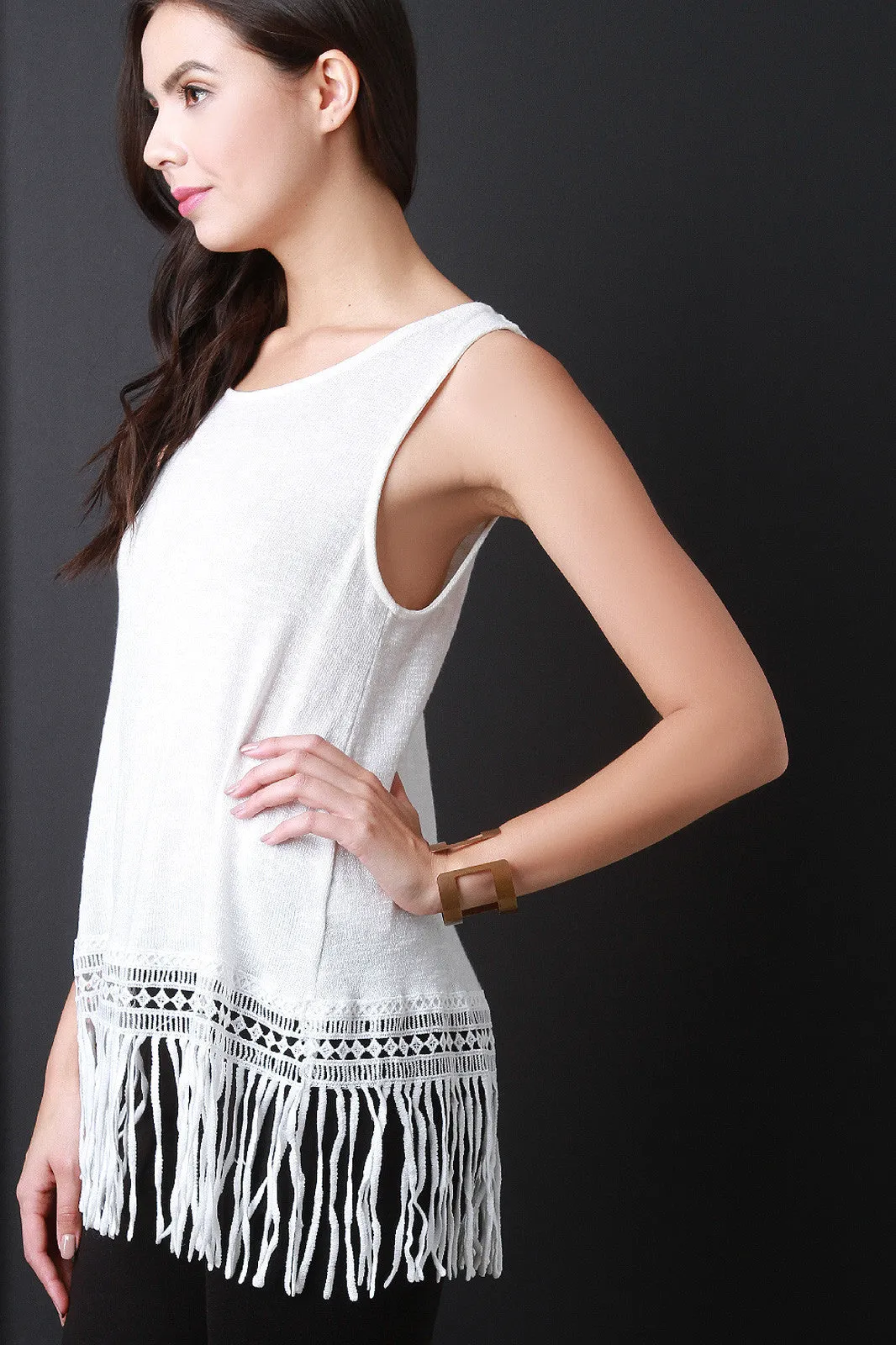 Fringe Hem Knit Tank Top