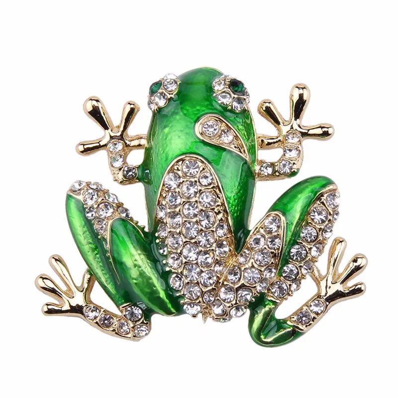 Frog Brooch Enamel Pin with Rhinestone