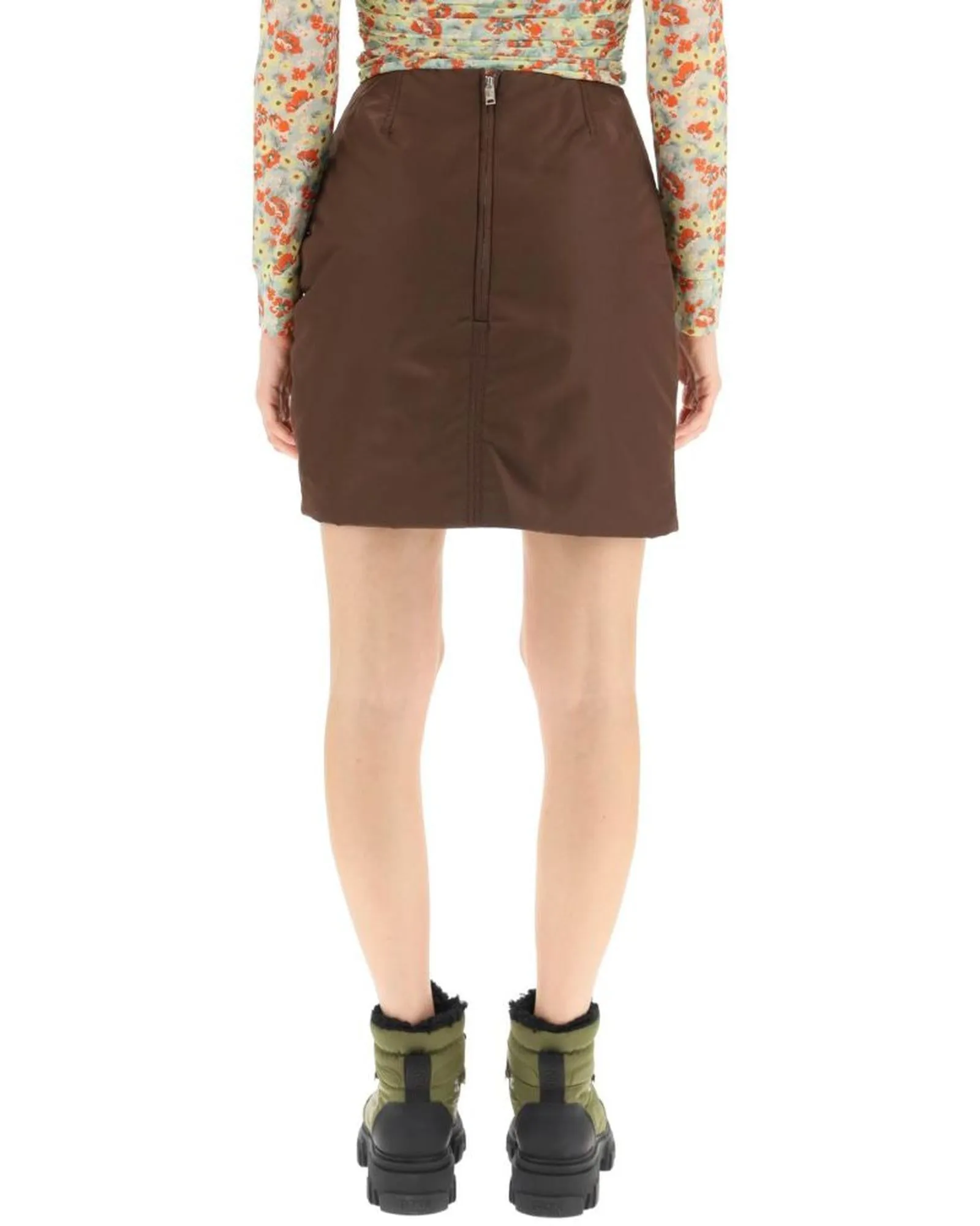 Ganni Ruched Mini Skirt Brown