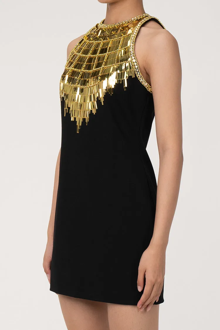 Gatsby Metallic Embellished Sleeveless Bodycon Party Mini Dress - Black