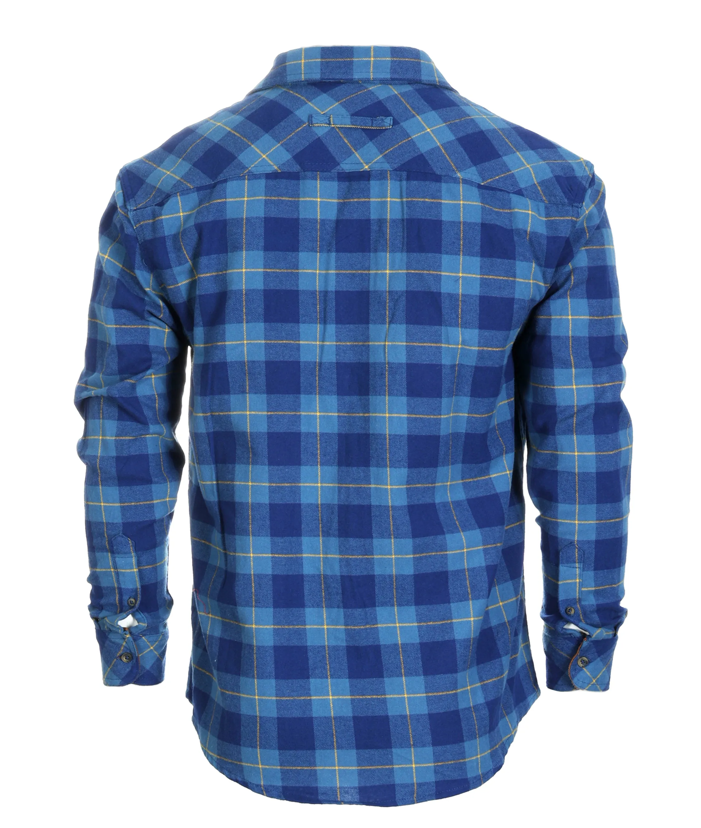 Gioberti Men's Blue / Cobalt / Yellow Highlight 100% Cotton Brushed Flannel Plaid Checkered Shirt with Corduroy Contrast