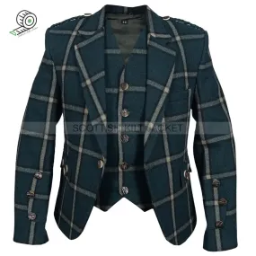 Green Argyll Jacket Made of 100% Pure Wool with Vest and Waistcoat