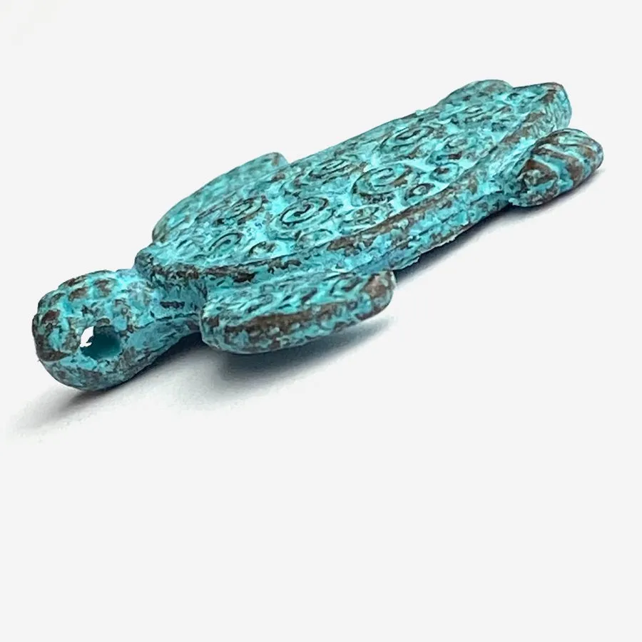 Green Patina / Copper Plated Sea Turtle Pendant, Double-Sided, from Greece, 1-1/4" / 30mm   #L229