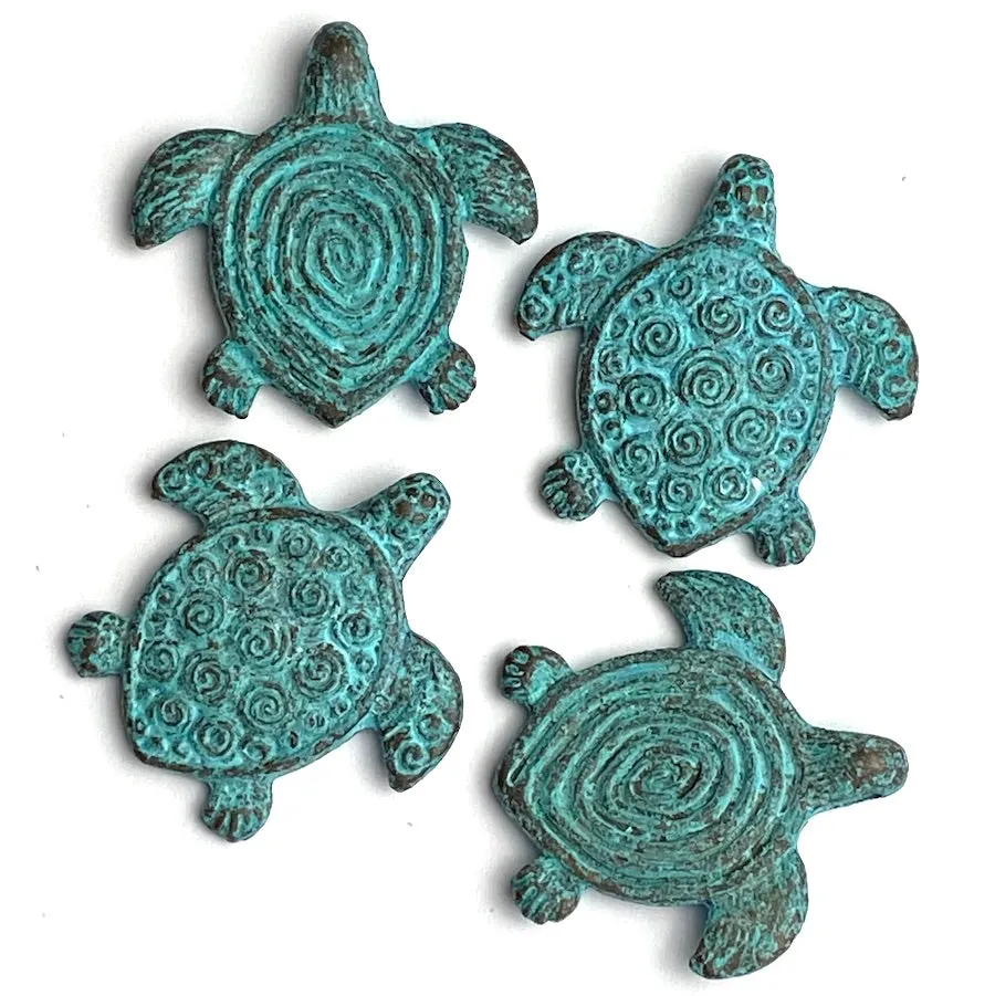 Green Patina / Copper Plated Sea Turtle Pendant, Double-Sided, from Greece, 1-1/4" / 30mm   #L229