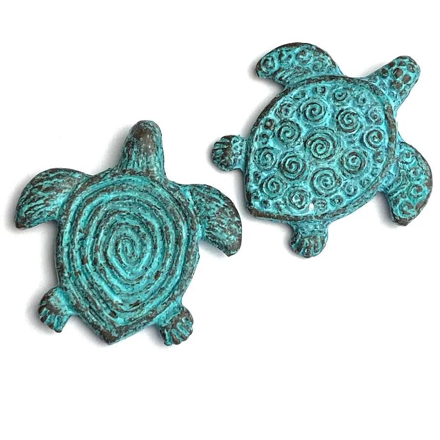 Green Patina / Copper Plated Sea Turtle Pendant, Double-Sided, from Greece, 1-1/4" / 30mm   #L229