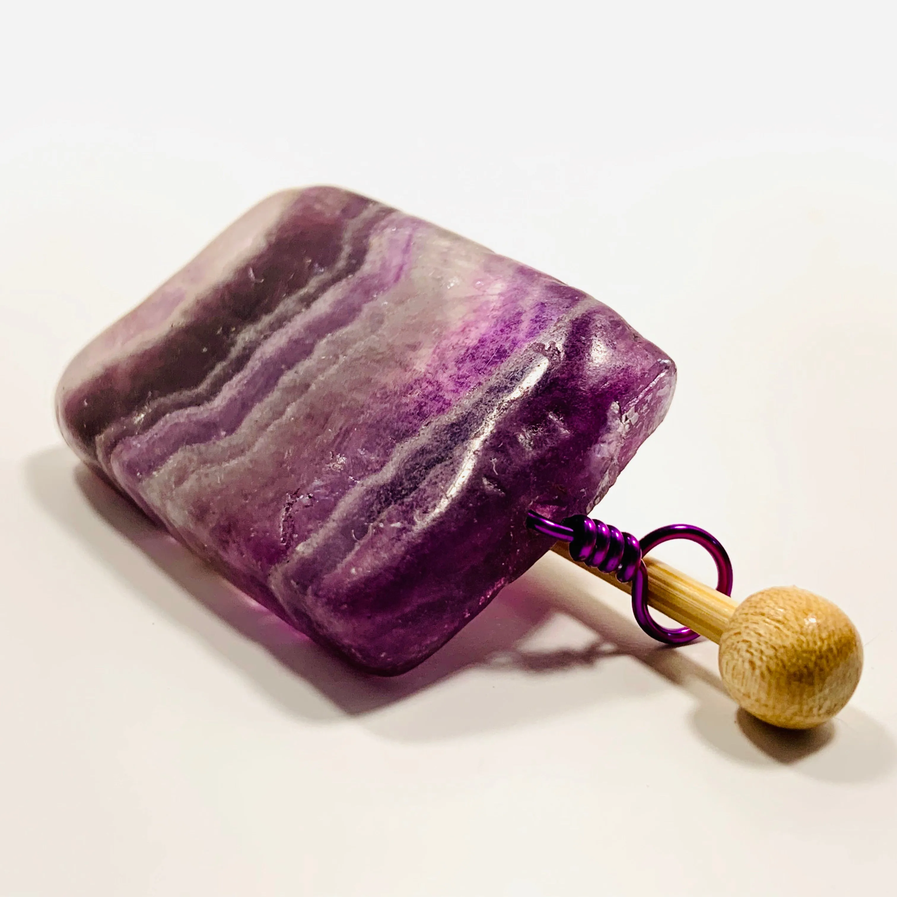 Handmade Natural Stone Shawl Pin ~ Wire Wrapped Stone ~ Purple Striped Rainbow Fluorite